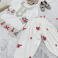 Cute Off White Crepe Embroidered Readymade Salwar Suit with Dupatta for Girls