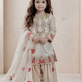 Cute Off White Crepe Embroidered Readymade Salwar Suit with Dupatta for Girls