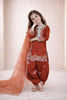 Vibrant Orange Crepe Embroidered Readymade Salwar Suit with Dupatta for Girls
