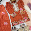 Vibrant Orange Crepe Embroidered Readymade Salwar Suit with Dupatta for Girls