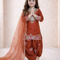 Vibrant Orange Crepe Embroidered Readymade Salwar Suit with Dupatta for Girls