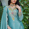 Elegant Sky Blue Readymade Embroidered Chinon Palazzo Suit with Dupatta for Women