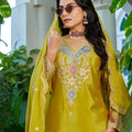 Stylish Yellow Readymade Chinon Palazzo Suit with Embroidery and Dupatta for Women