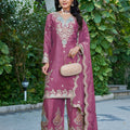 Lovely Pink Readymade Chinon Palazzo Suit with Embroidery and Dupatta for Women