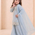 Elegant Sky Blue Embroidered Faux Georgette Girls Readymade Palazzo Suit with Dupatta