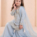 Elegant Sky Blue Embroidered Faux Georgette Girls Readymade Palazzo Suit with Dupatta