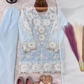 Elegant Sky Blue Embroidered Faux Georgette Girls Readymade Palazzo Suit with Dupatta