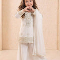Amazing White Embroidered Faux Georgette Girls Readymade Palazzo Suit with Dupatta