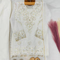 Amazing White Embroidered Faux Georgette Girls Readymade Palazzo Suit with Dupatta