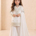 Amazing White Embroidered Faux Georgette Girls Readymade Palazzo Suit with Dupatta