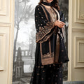 Elegant Black Embroidered Fendy Silk Pakistani Salwar Suit with Palazzo for Women