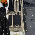 Elegant Black Embroidered Fendy Silk Pakistani Salwar Suit with Palazzo for Women