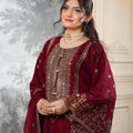 Stunning Wine Embroidered Fendy Silk Pakistani Salwar Suit with Palazzo for Women