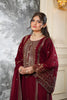 Stunning Wine Embroidered Fendy Silk Pakistani Salwar Suit with Palazzo for Women
