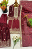 Stunning Wine Embroidered Fendy Silk Pakistani Salwar Suit with Palazzo for Women