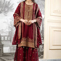 Stunning Wine Embroidered Fendy Silk Pakistani Salwar Suit with Palazzo for Women