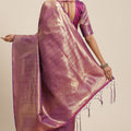 Purple Pink Kanjivaram Silk Saree with Rich Zari Weaving Blouse