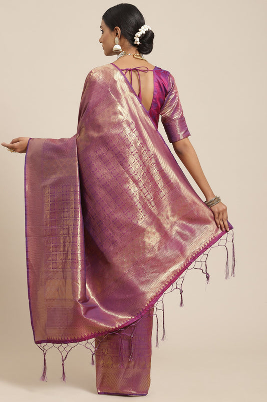 Purple Pink Kanjivaram Silk Saree with Rich Zari Weaving Blouse