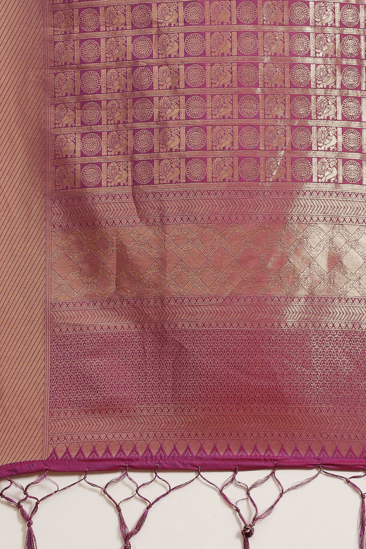 Purple Pink Kanjivaram Silk Saree with Rich Zari Weaving Blouse
