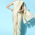 Light Cream Kanjivaram Silk Saree Zari Weaving Designer Blouse