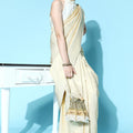 Light Cream Kanjivaram Silk Saree Zari Weaving Designer Blouse