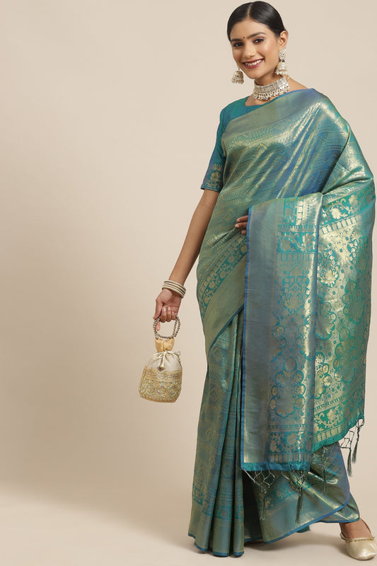 Green Kanjivaram Silk Saree with Rich Zari Weaving Designer Blouse