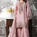 Stylish Dusty Pink Embroidered Fendy Silk Pakistani Salwar Suit with Palazzo for Women