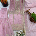 Stylish Dusty Pink Embroidered Fendy Silk Pakistani Salwar Suit with Palazzo for Women