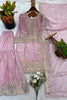 Stylish Dusty Pink Embroidered Fendy Silk Pakistani Salwar Suit with Palazzo for Women