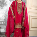 Adorable Rani Pink Embroidered Fendy Silk Pakistani Salwar Suit with Palazzo for Women