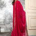 Adorable Rani Pink Embroidered Fendy Silk Pakistani Salwar Suit with Palazzo for Women