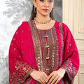 Adorable Rani Pink Embroidered Fendy Silk Pakistani Salwar Suit with Palazzo for Women