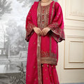 Adorable Rani Pink Embroidered Fendy Silk Pakistani Salwar Suit with Palazzo for Women