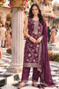 Elegant Wine Embroidered Viscose Jacquard Salwar Suit with Dupatta for Women
