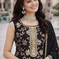 Stylish Black Embroidered Viscose Jacquard Salwar Suit with Dupatta for Women