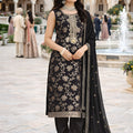 Stylish Black Embroidered Viscose Jacquard Salwar Suit with Dupatta for Women