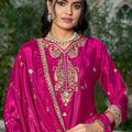 Elegant Rani Pink Embroidered Chinon Readymade Salwar Suit with Palazzo for Women