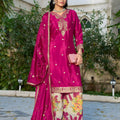 Elegant Rani Pink Embroidered Chinon Readymade Salwar Suit with Palazzo for Women