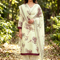 Stylish Cream Floral Digital Printed Cotton Salwar Suit with Dupatta for Women 