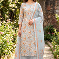 Trendy Light Grey Floral Digital Printed Cotton Palazzo Suit with Dupatta for Women