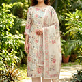 Charming Cream Floral Digital Printed Cotton Salwar Suit with Dupatta for Women