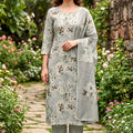 Adorable Grey Floral Digital Printed Cotton Salwar Suit with Dupatta for Women