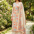 Grateful Cream Floral Digital Printed Cotton Palazzo Suit with Dupatta for Women