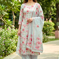 Gorgeous Sky Blue Floral Digital Printed Cotton Salwar Suit with Dupatta for Women