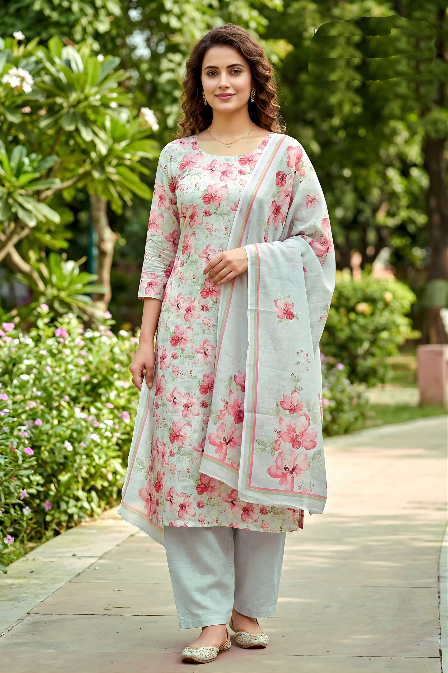 Gorgeous Sky Blue Floral Digital Printed Cotton Salwar Suit with Dupatta for Women
