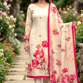 Wonderful Cream Floral Digital Printed Cotton Salwar Suit with Dupatta for Women