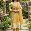 Luxury Mustard Yellow Floral Digital Printed Cotton Salwar Suit with Dupatta for Women