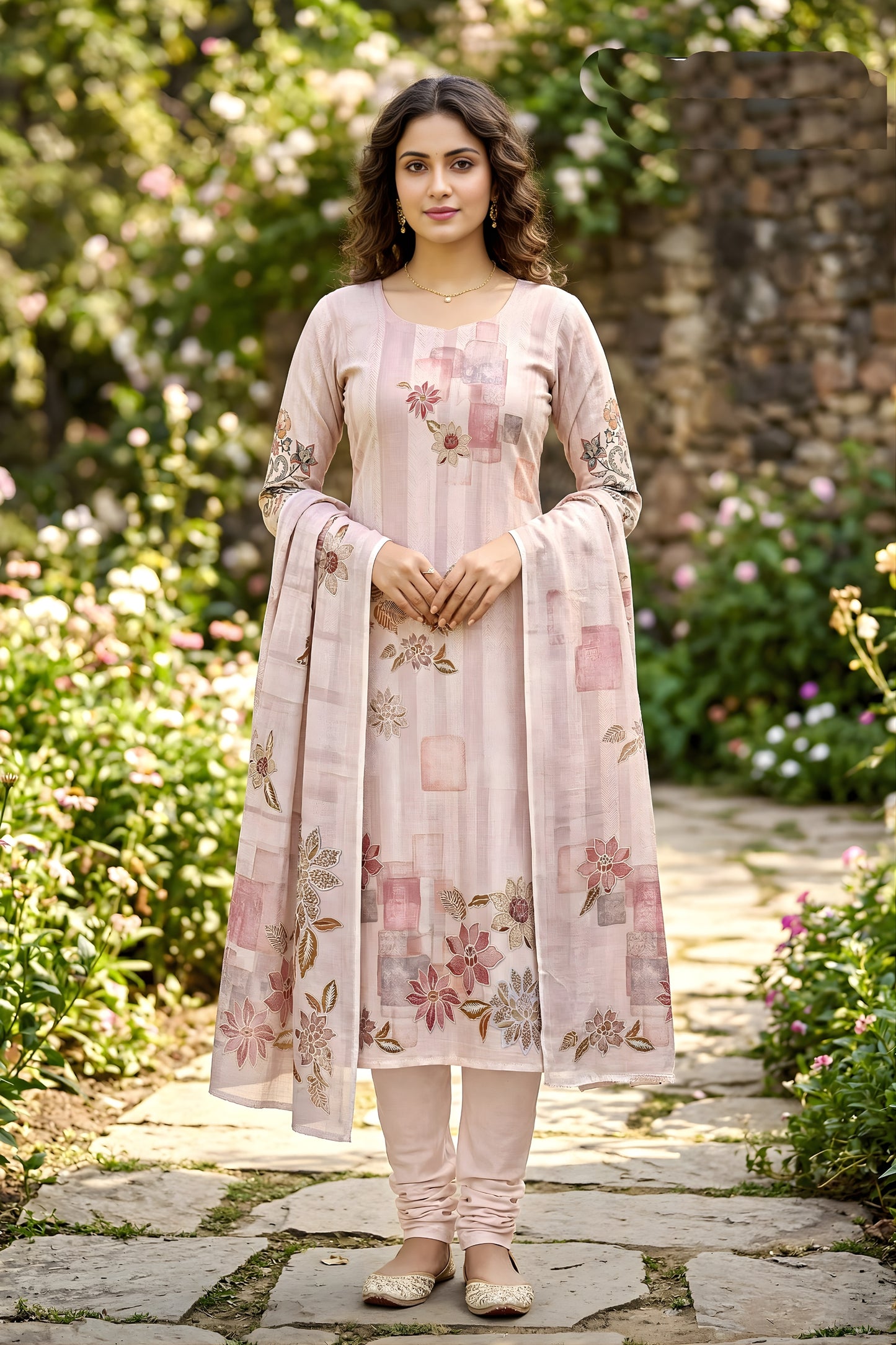 Lovable Blush Pink Floral Digital Printed Cotton Salwar Suit with Dupatta for Women