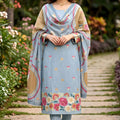 Stunning Sky Blue Floral Digital Printed Cotton Salwar Suit with Dupatta for Women