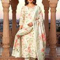 Elegant Cream Floral Digital Printed Cotton Salwar Suit with Dupatta for Women